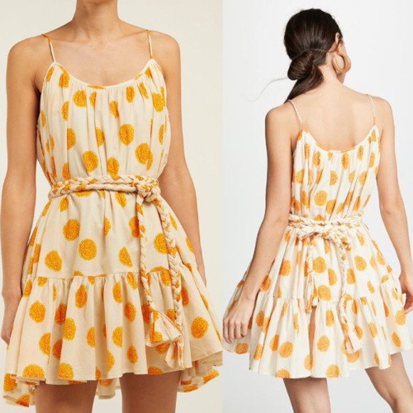 Rhode Resort Nalla Belted Floral Print Tiered Mini Dress Marigold Womens Size XS - Picture 1 of 9